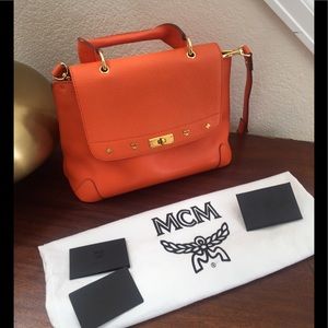 MCM Leather Satchel Handbag w Auth Card and Dust